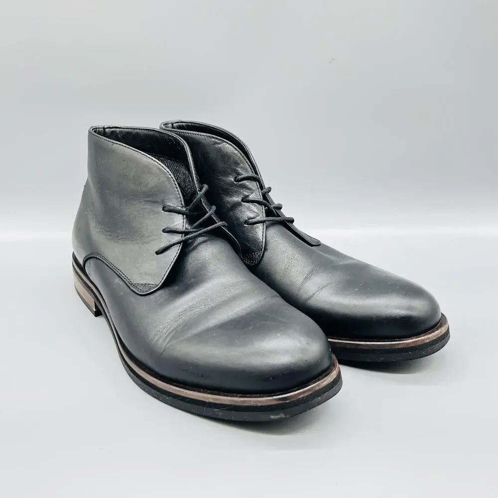 Saks Fifth Avenue Boots Men 10.5 Black Leather Chukka Ankle Lace Up Bootie Shoes